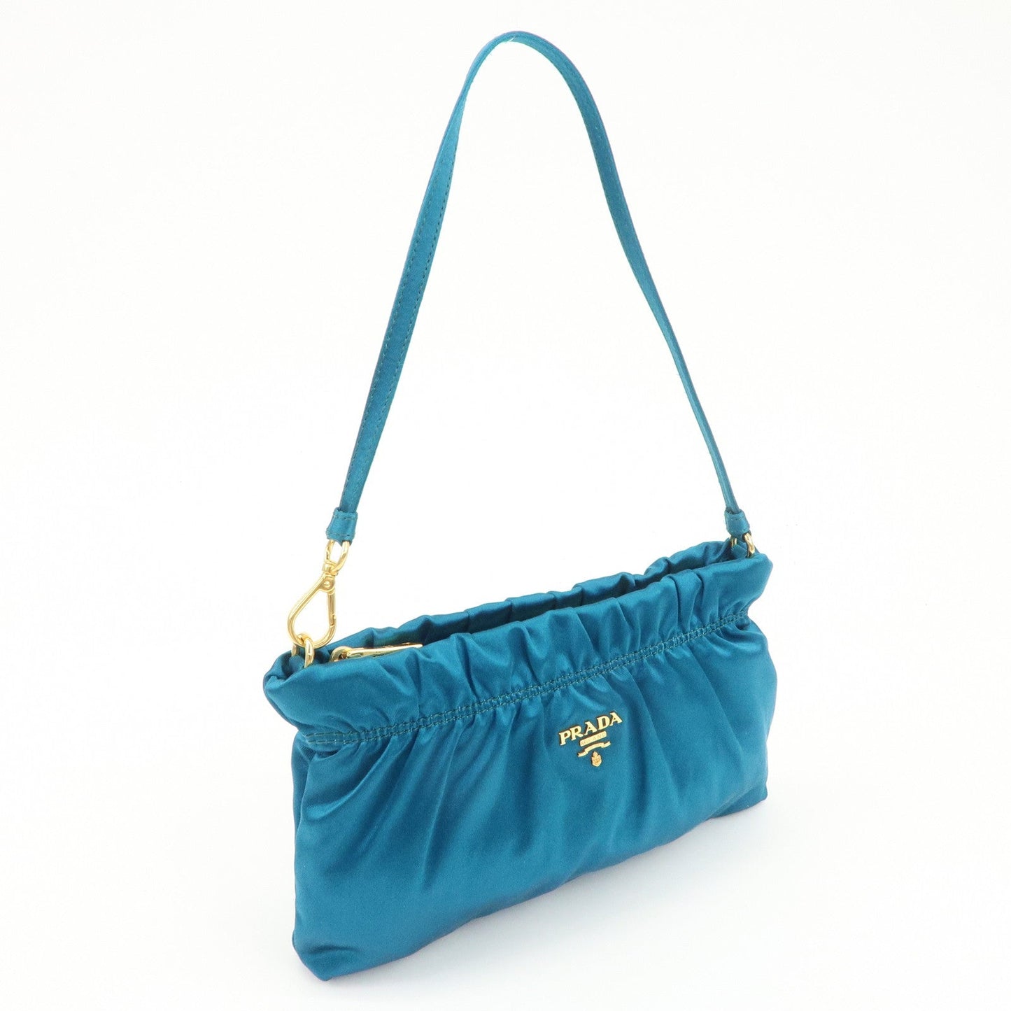 PRADA Satin Cosmetic Pouch Mini Hand Bag Blue 1N1662  d