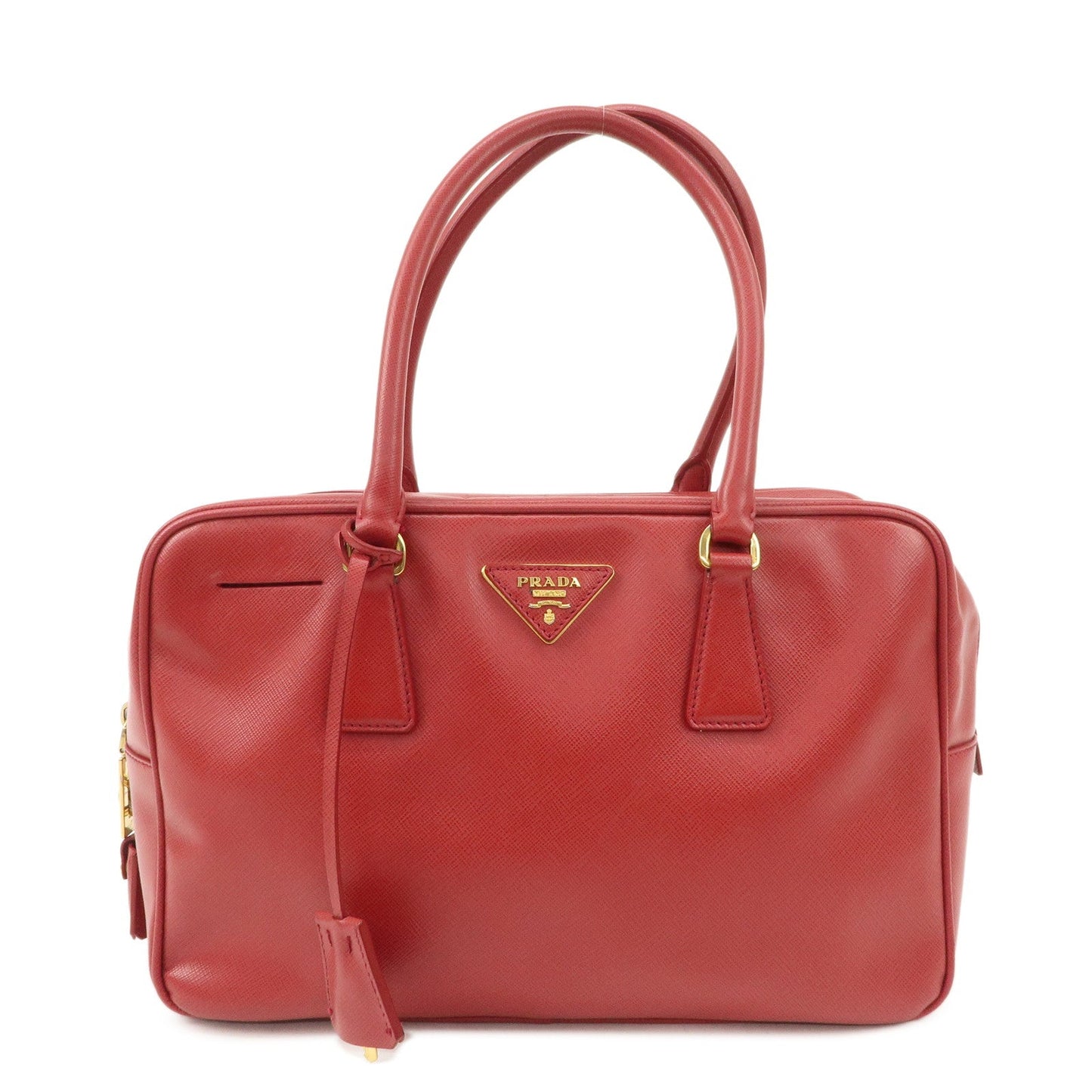 PRADA Triangle Logo Saffiano Leather Boston Bag Hand Bag Red BL0095  d