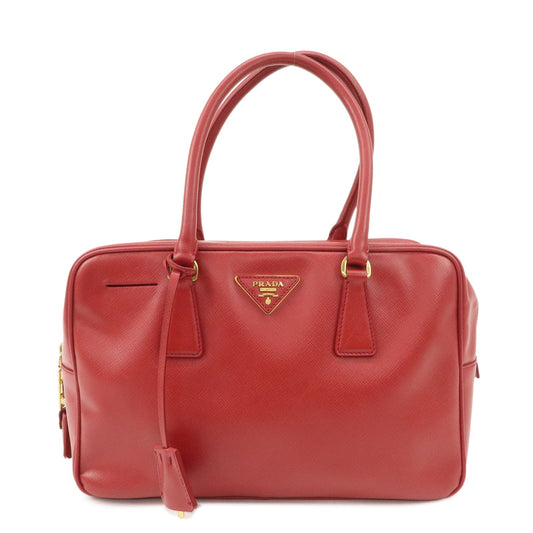 PRADA Triangle Logo Saffiano Leather Boston Bag Hand Bag Red BL0095  d