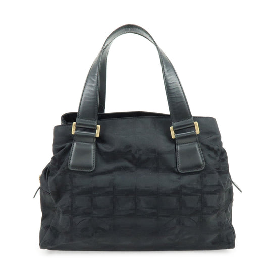 CHANEL New Travel Line Nylon Jacquard Leather Hand Bag Black