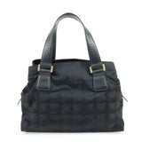 CHANEL New Travel Line Nylon Jacquard Leather Hand Bag Black