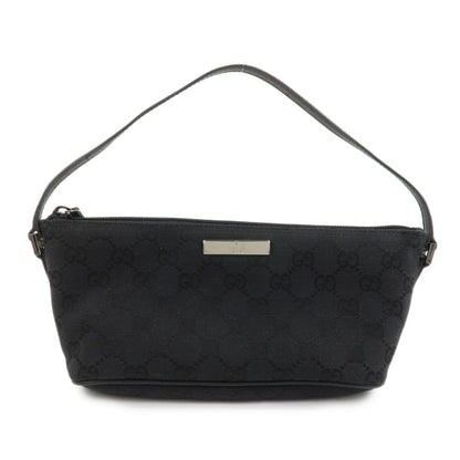 GUCCI Boat Bag GG Canvas Leather Hand Bag Black 07198