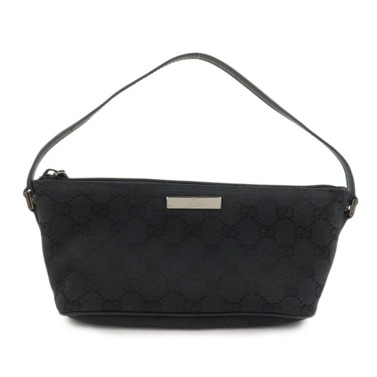 GUCCI Boat Bag GG Canvas Leather Hand Bag Black 07198