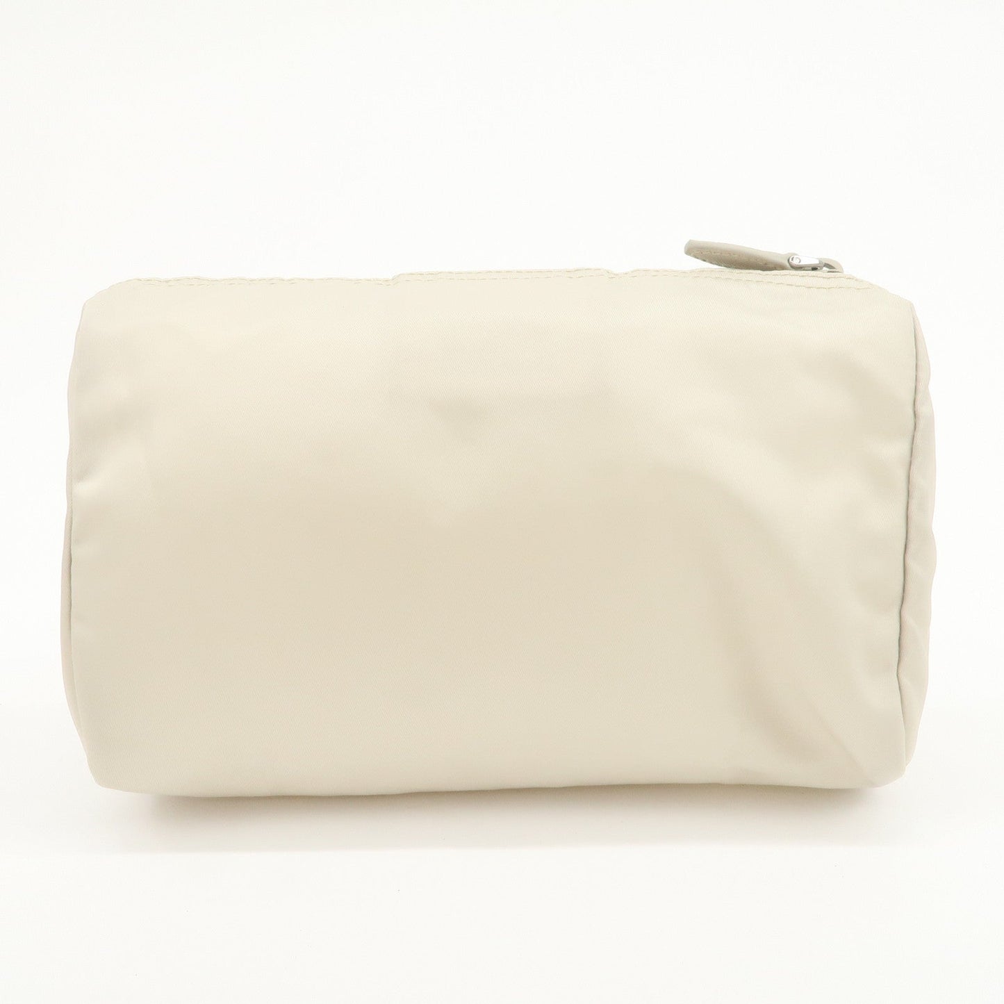 PRADA Triangle Logo Nylon Cosmetic Pouch Makeup Bag Ivory 1NA012