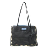 PRADA Logo Etiquette Leather Tote Bag Studs Black 1BG121