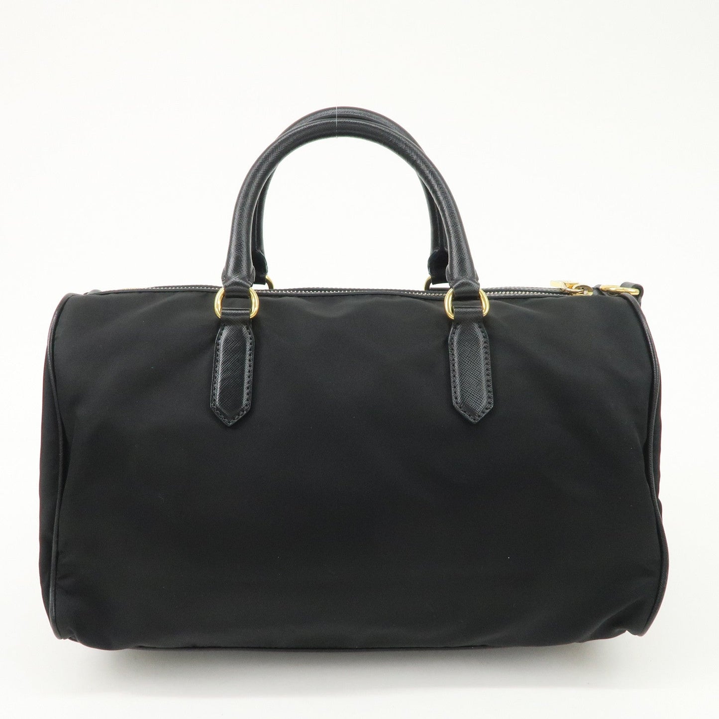 PPRADA Logo Nylon Leather Boston Bag Hand Bag Black Gold HDW  d