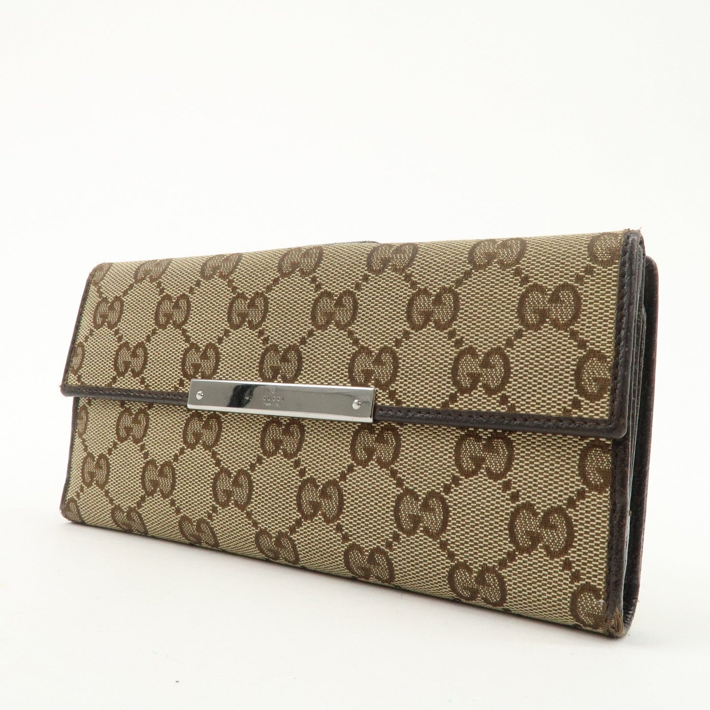 GUCCI GG Canvas Leather Bi-fold Long Wallet Dark Brown 112715  d