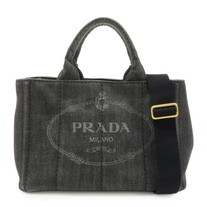PRADA Logo Canapa Mini Denim 2Way Tote Bag Gray Gold HDW 1BG439  d