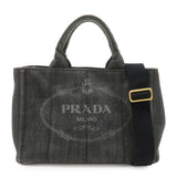 PRADA Logo Canapa Mini Denim 2Way Tote Bag Gray Gold HDW 1BG439  d