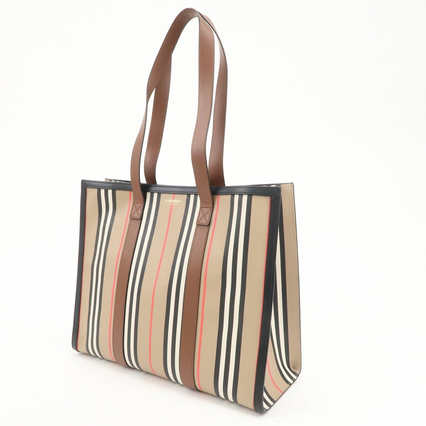 BURBERRY PVC Leather Tote Bag Shoulder Bag Beige Brown