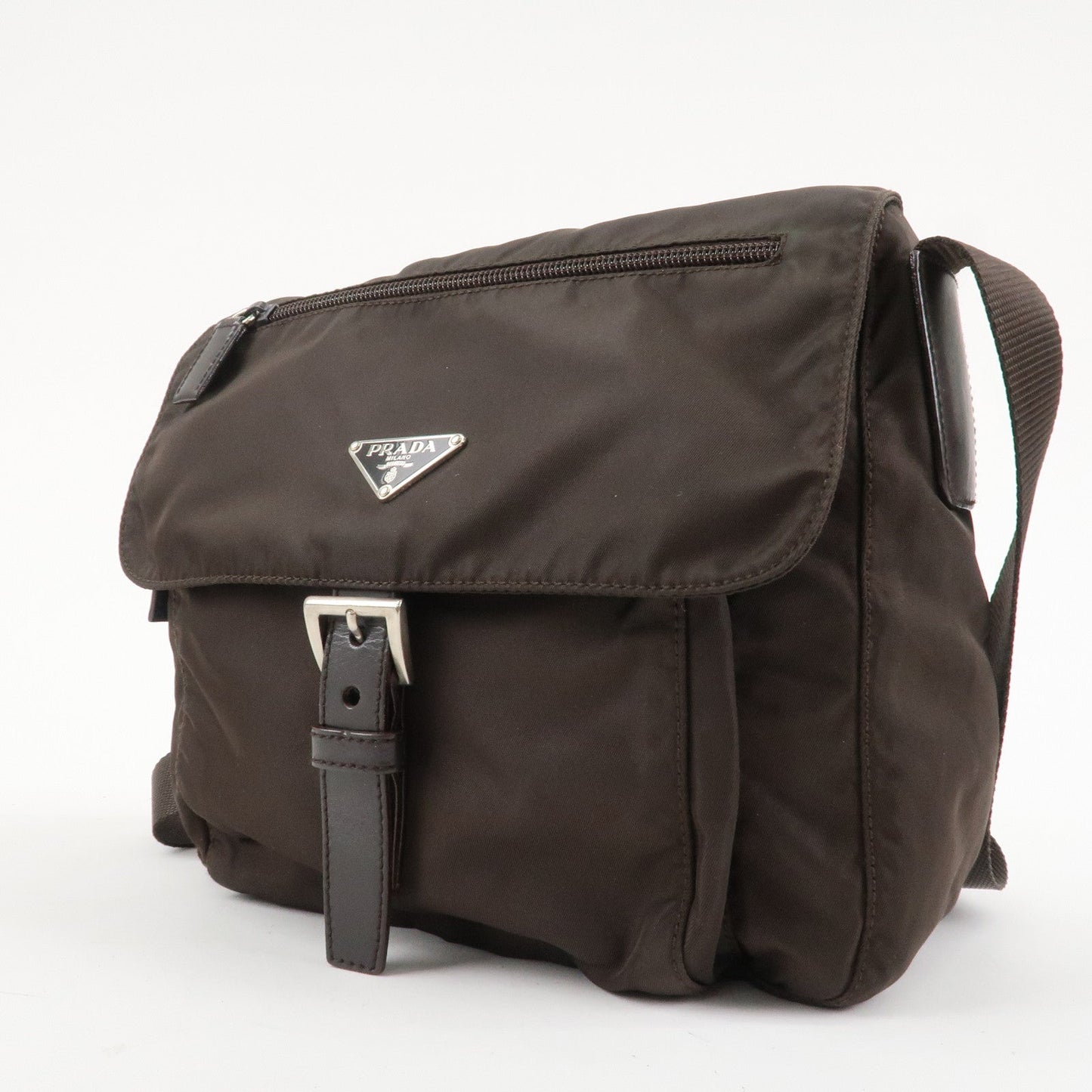 PRADA Triangle Logo Nylon Leather Shoulder Bag Crossbody Bag Brown  d