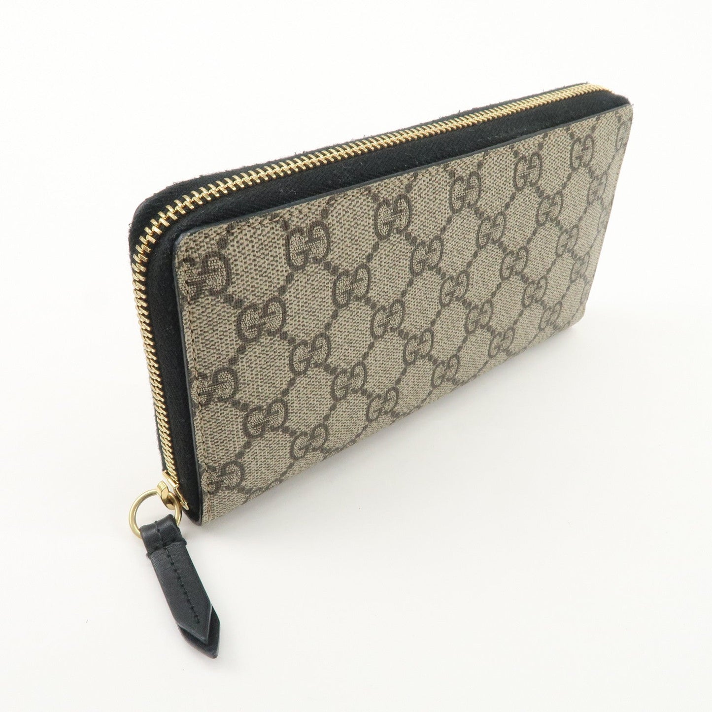 GUCCI GG Supreme Leather Round Zippy Wallet Black Beige 410102  d