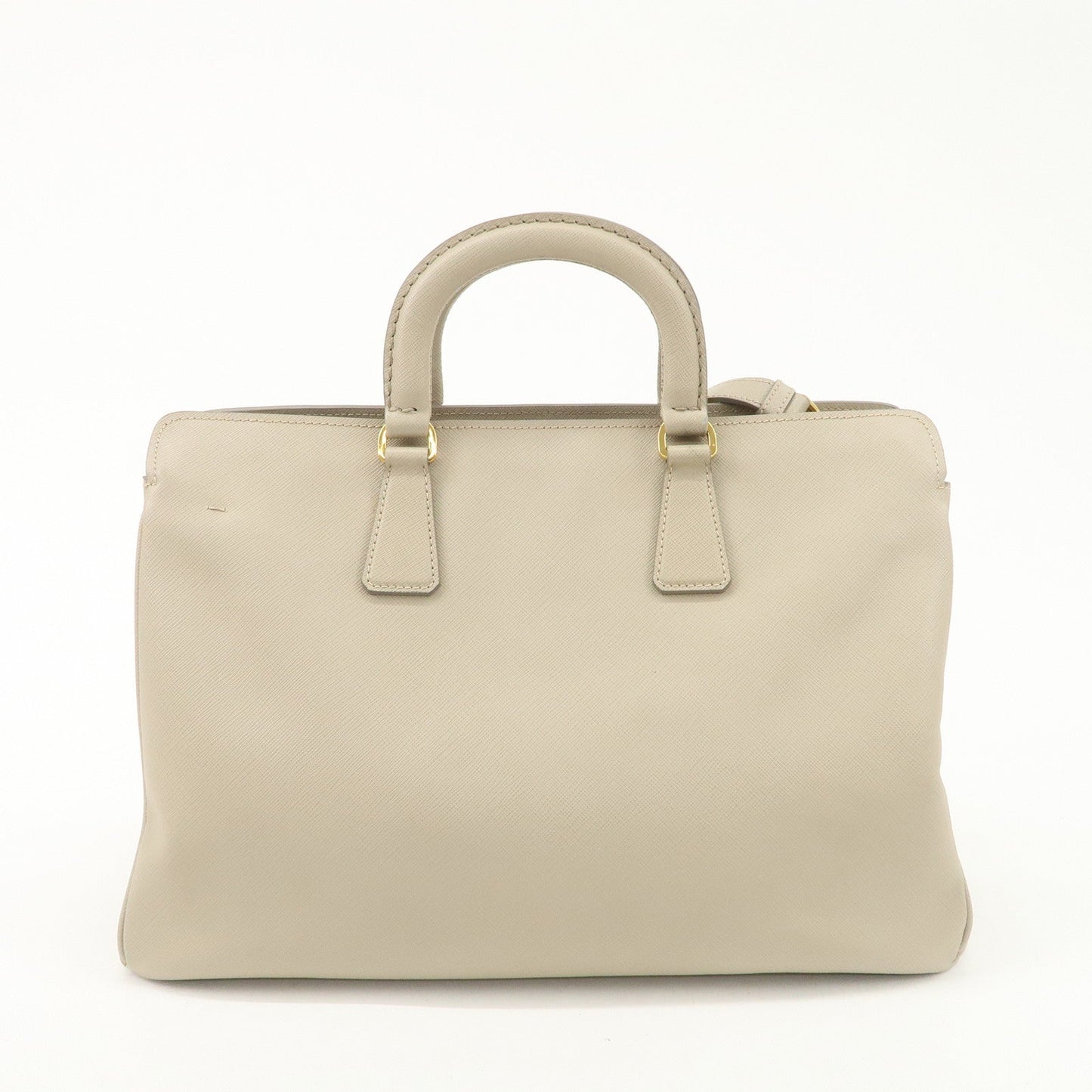 PRADA Triangle Logo Leather 2Way Bag Hand Bag Beige Gold Hardware  d