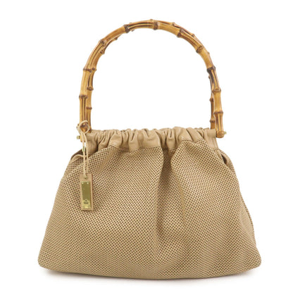 GUCCI Bamboo Leather Shoulder Bag Hand Bag Beige 92708