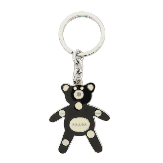 PRADA Metal Bear Bag Charm Key Chain Black Silver 1AJB11