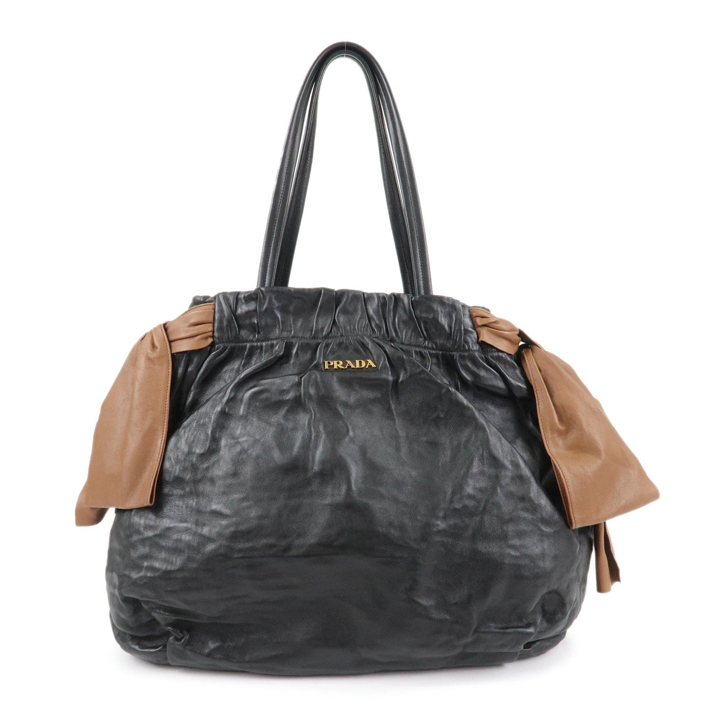 PRADA Leather Ribbon Shoulder Bag Hand Bag Black Brown  d