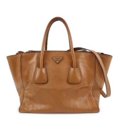 PRADA Triangle Logo Leather 2Way Hand Bag Shoulder Bag Brown BN2619