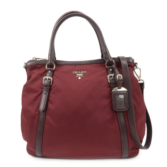 Prada Logo Tessuto Nylon Hand Bag Shoulder Bag Burgundy Red BR5116  d