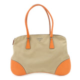 PRADA Triangle Logo Canvas Leather Shoulder Bag Orange Beige  d