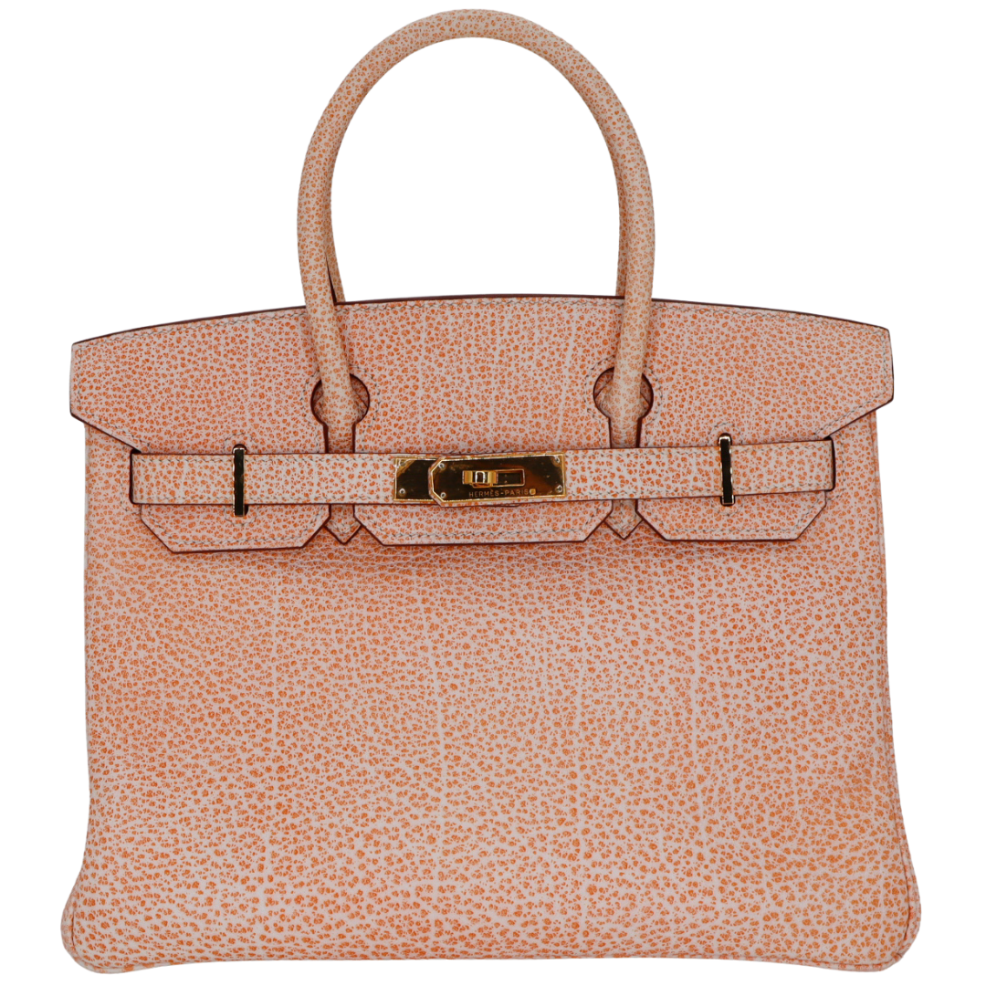 Hermès 30cm Birkin Orange Dalmatian Buffalo Leather Gold Hardware