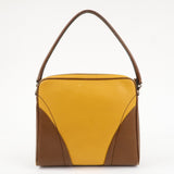 PRADA Leather Shoulder Bag Hand Bag Bi-color Mustard Brown  d