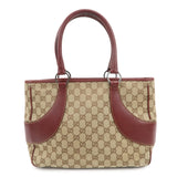 GUCCI GG Monogram Canvas Leather Tote Bag Beige Bordeaux 113011