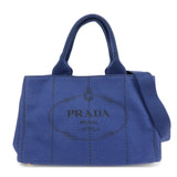 PRADA Triangle Logo Canapa Canvas 2Way Tote Hand Bag Blue BN2642