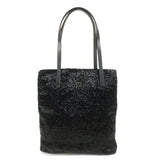 FENDI Logo Beads Leather Hand Bag Tote Bag Black