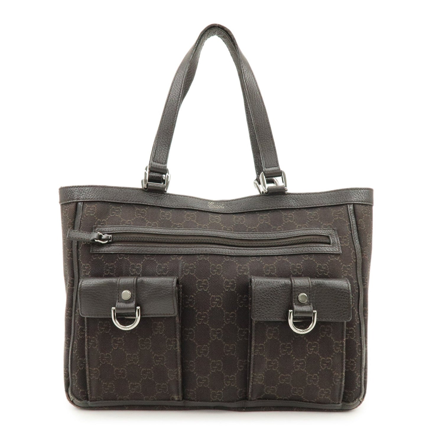 GUCCI Abbey GG Canvas Leather Tote Bag Hand Bag Brown 268639
