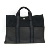 Luxury Hermes Black Canvas Gray Leather Fourre Tout MM Tote (SHA11473)