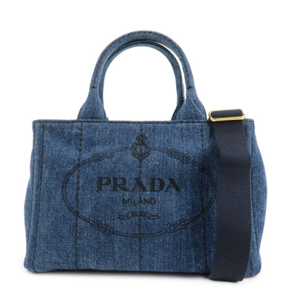 PRADA Canapa Denim 2Way Bag Hand Bag Shoulder Bag Navy B2642B  d
