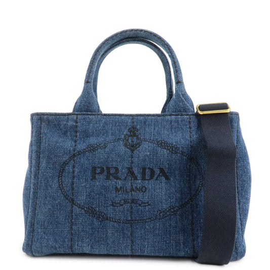 PRADA Canapa Denim 2Way Bag Hand Bag Shoulder Bag Navy B2642B  d