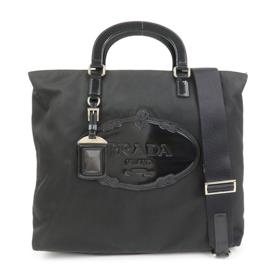 PRADA Nylon Patent Leather 2Way Bag Shoulder Bag Black BN1106
