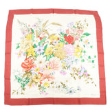 GUCCI Logo Silk 100??Scarf Red Flora Multicolor