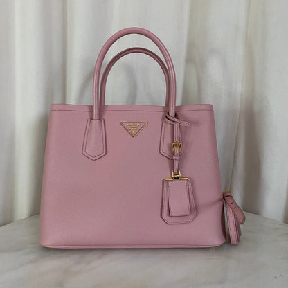 Prada Pink Medium Double Bag W/ Strap