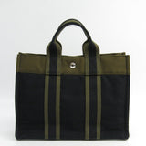 Luxury Hermes Black Khaki Canvas Fourre Tout PM Tote (SHA11219)