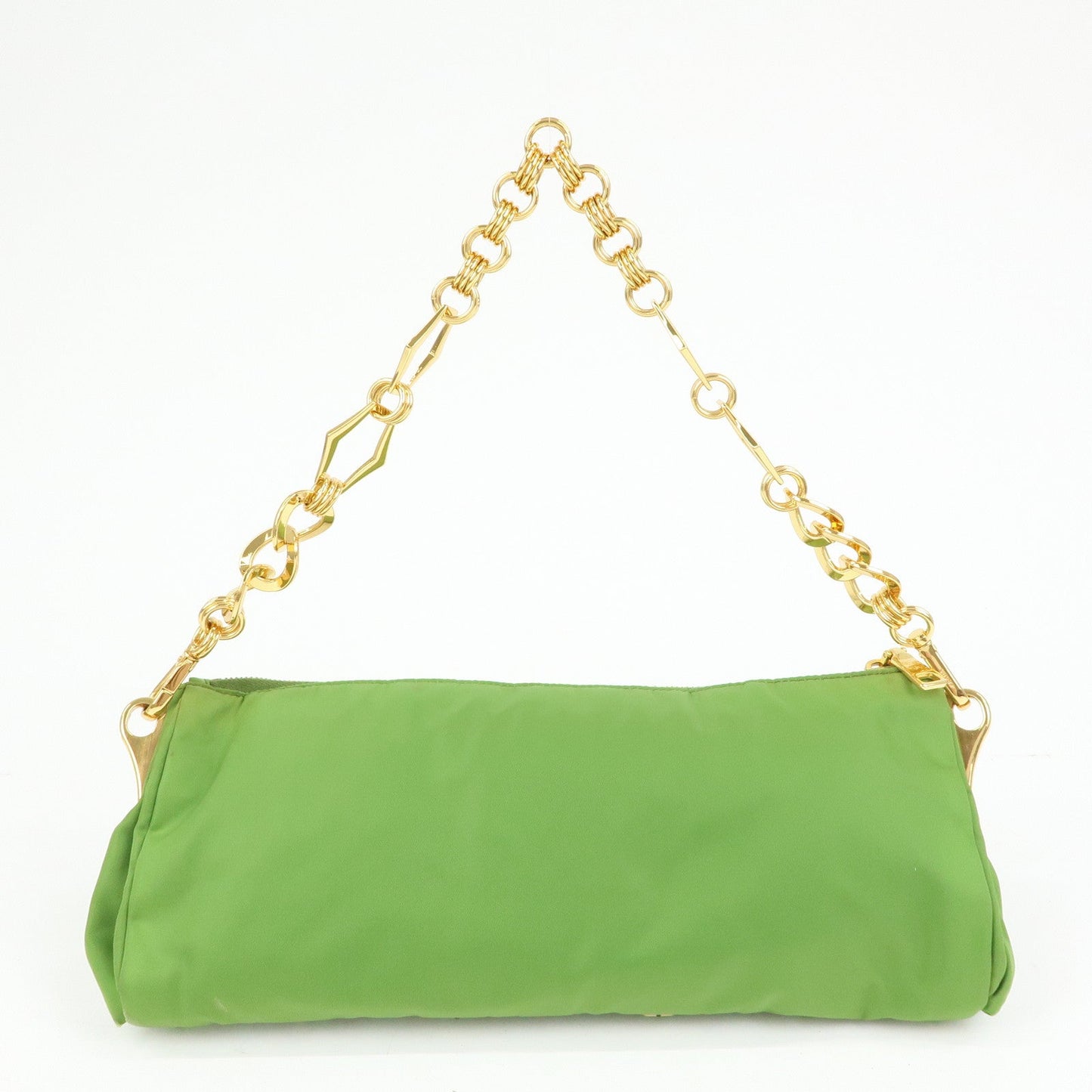 PRADA Bijou Nylon Stone Chain Shoulder Bag Clutch Bag Green