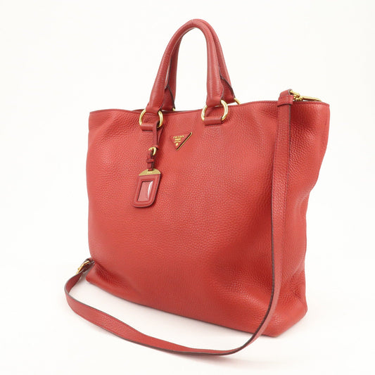 PRADA Triangle Logo Leather 2Way Tote Bag Shoulder Bag Red BN1713