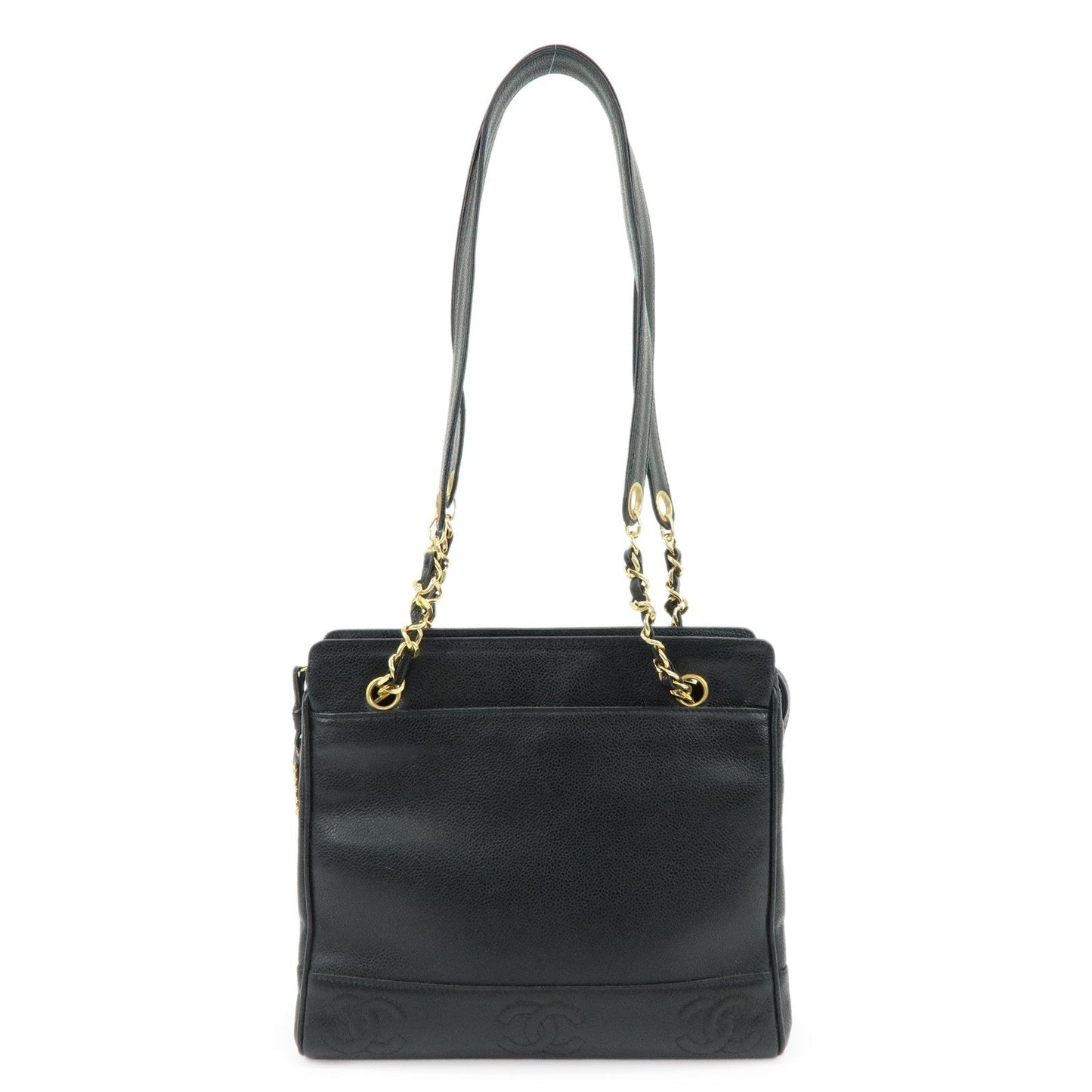 CHANEL Triple COCO Mark Caviarskin Chain Shoulder Bag Black