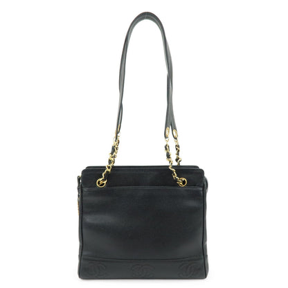 CHANEL Triple COCO Mark Caviarskin Chain Shoulder Bag Black