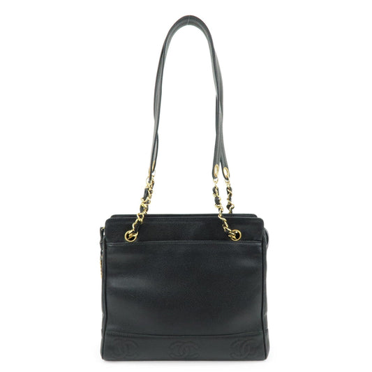 CHANEL Triple COCO Mark Caviarskin Chain Shoulder Bag Black