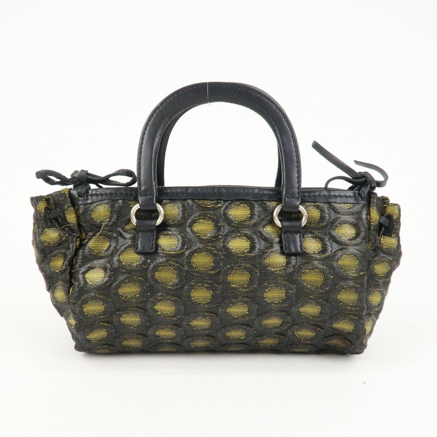 PRADA Triangle Logo Nylon Leather Ribbon Hand Bag Black Yellow
