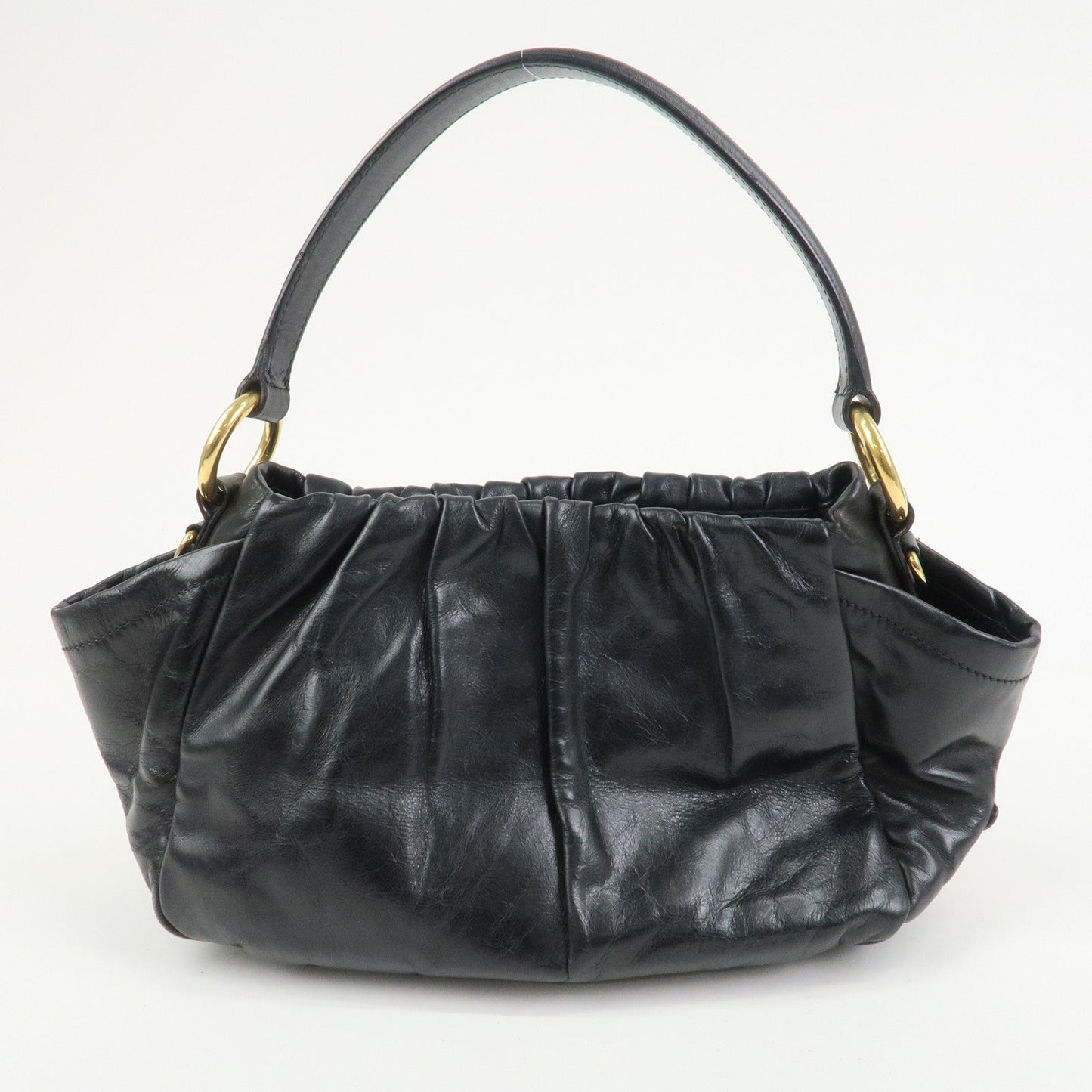 PRADA Triangle Logo Leather 2Way Bag Hand Bag Black BN1642