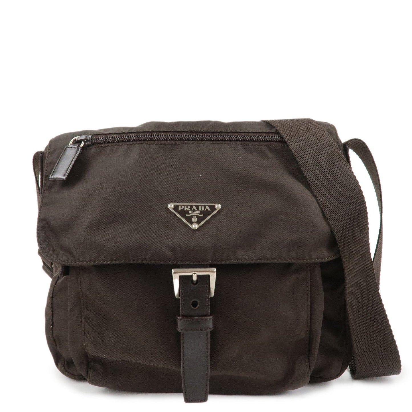 PRADA Triangle Logo Nylon Leather Shoulder Bag Crossbody Bag Brown  d