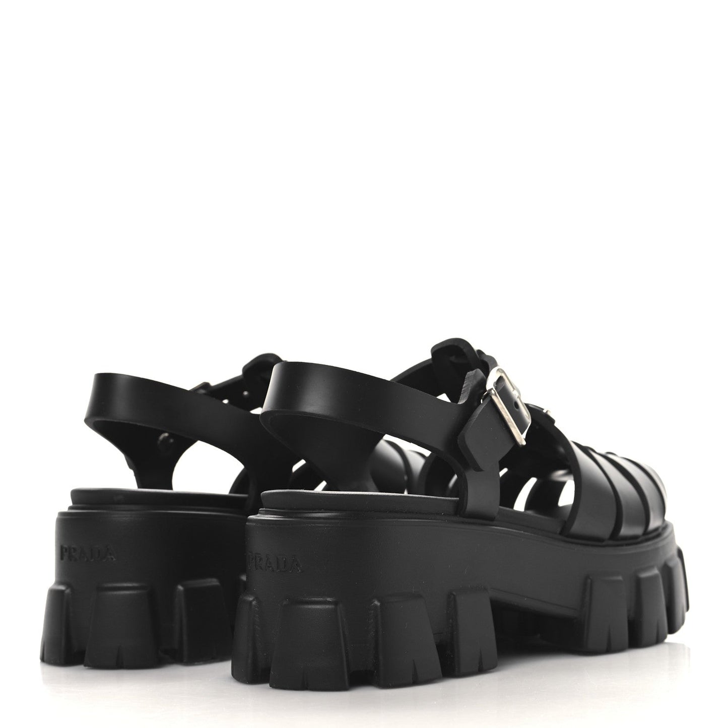 Prada Foam Rubber Triangle Logo Monolith 55mm Cage Sandals 36 Black