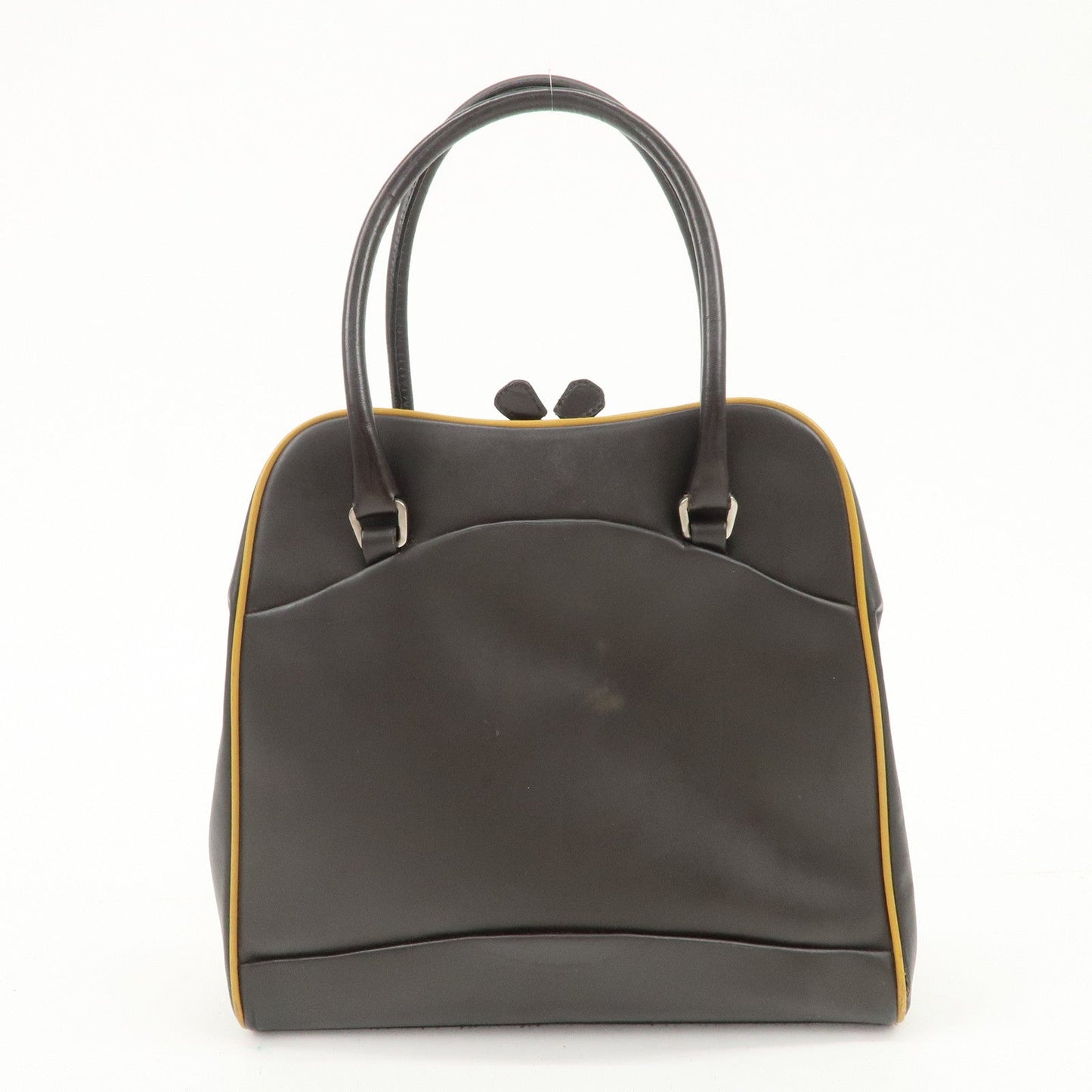 PRADA Triangle Logo Leather Tote Bag Hand Bag Beige Dark Brown  d