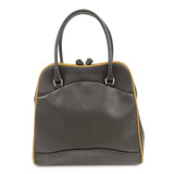 PRADA Triangle Logo Leather Tote Bag Hand Bag Beige Dark Brown  d