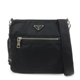 PRADA Triangle Logo Nylon Leather Shoulder Bag Black BT0716