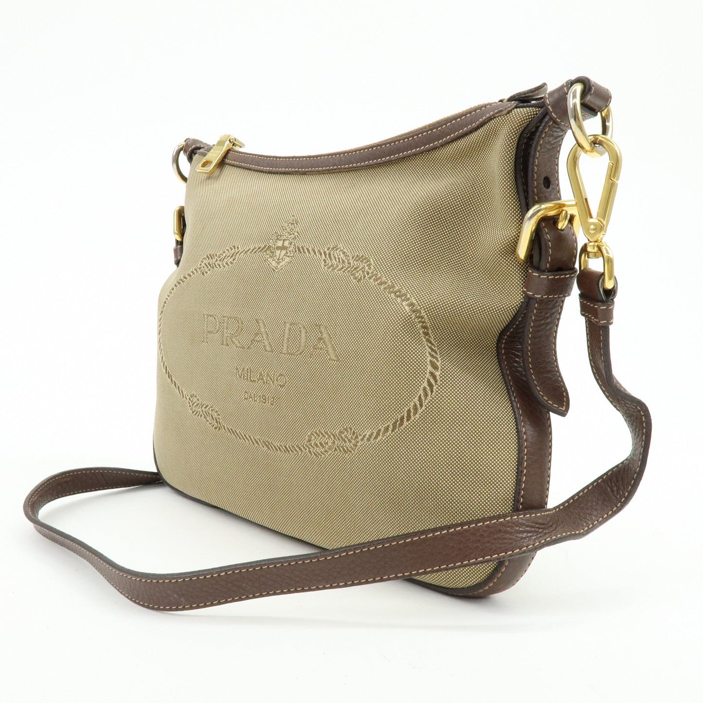 PRADA Logo Jacguard Leather Shoulder Bag Crossbody Bag Brown