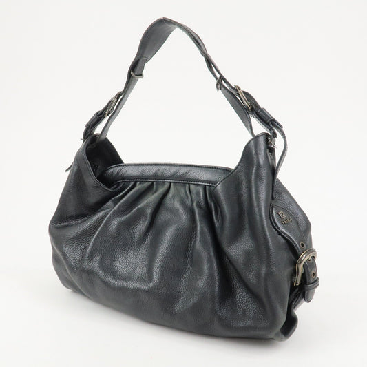 FENDI Logo Leather Shoulder Bag Tote Bag Black 8BR579